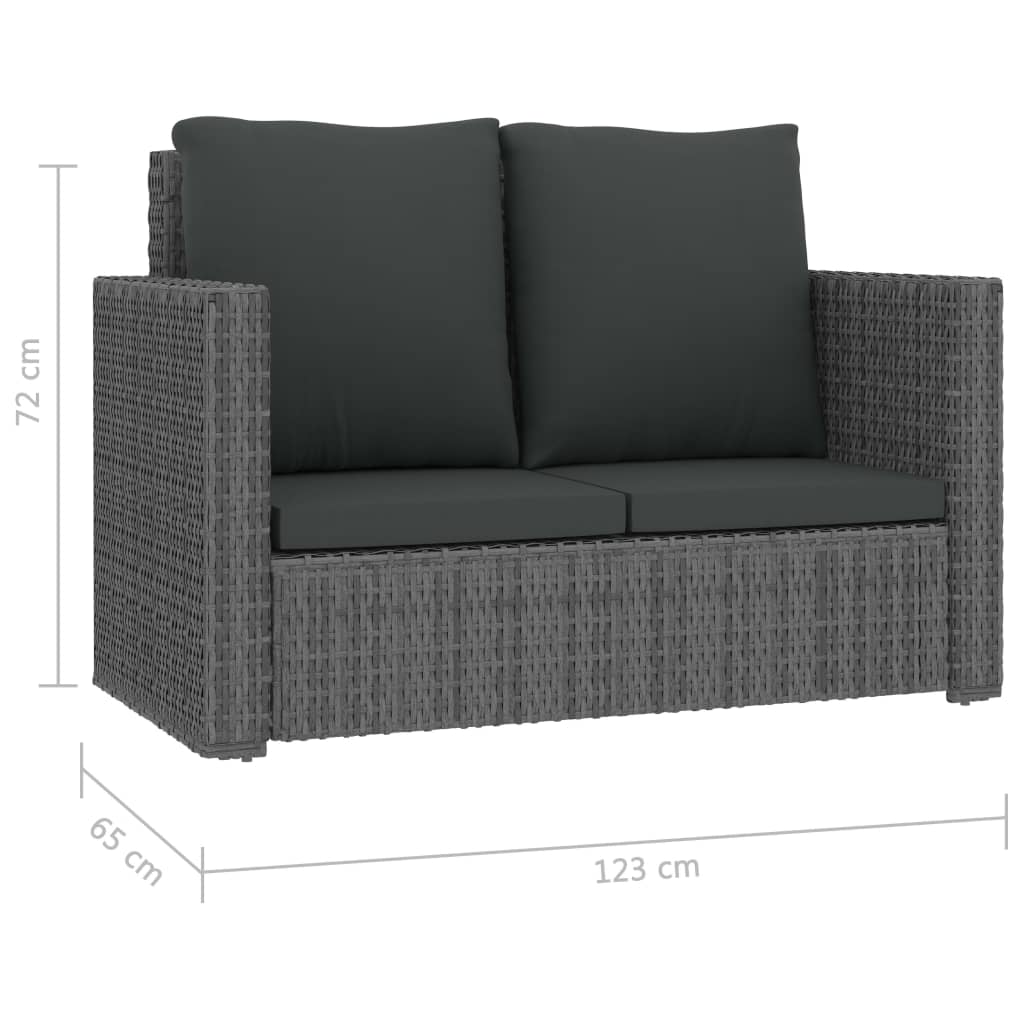 2-tlg. Garten-Lounge-Set mit Kissen Poly Rattan Grau